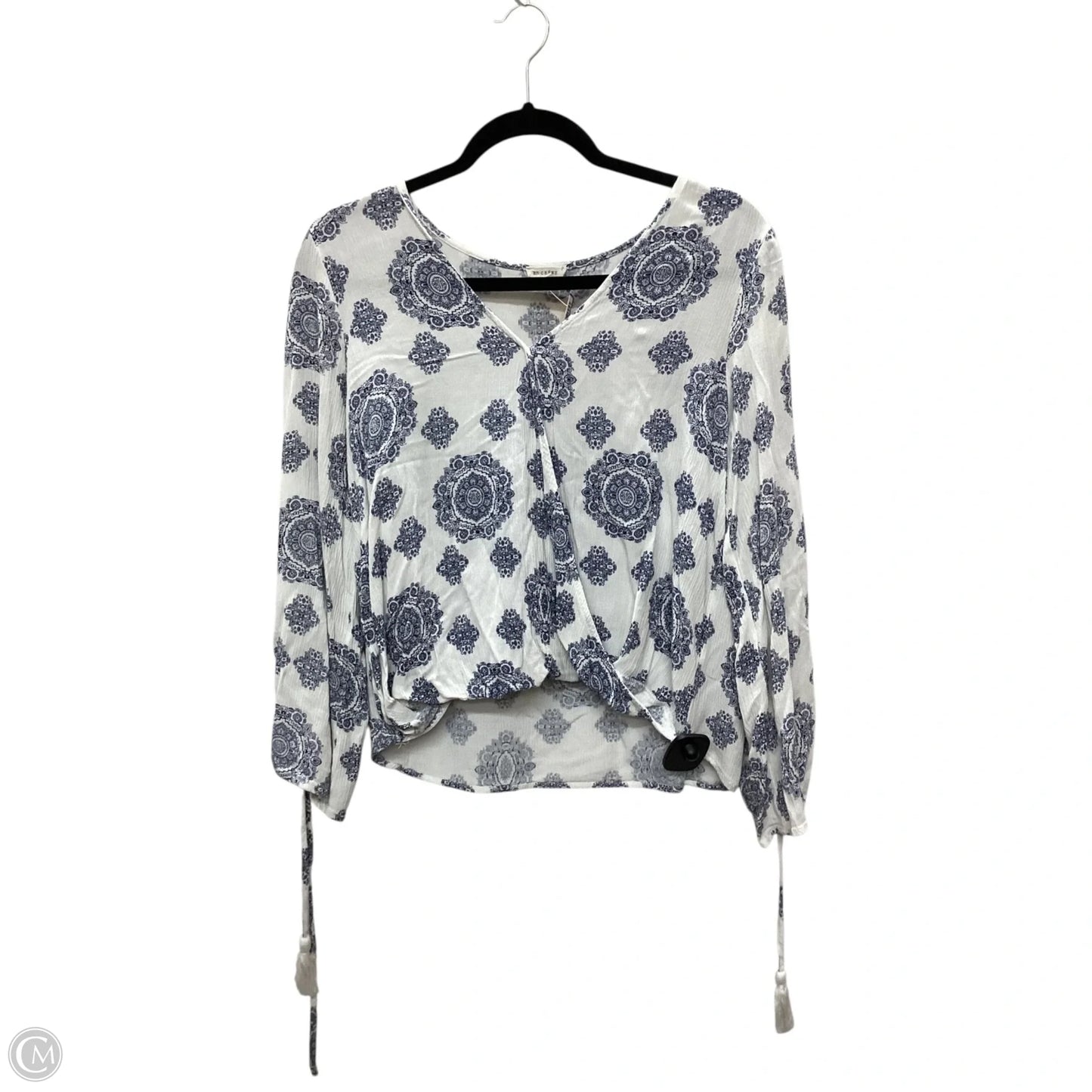 Top Long Sleeve By En Creme In Blue & White, Size: M