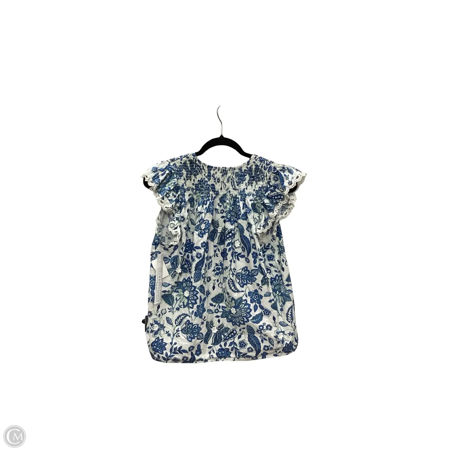 Blouse Short Sleeve By Cmc In Blue & White, Size: M