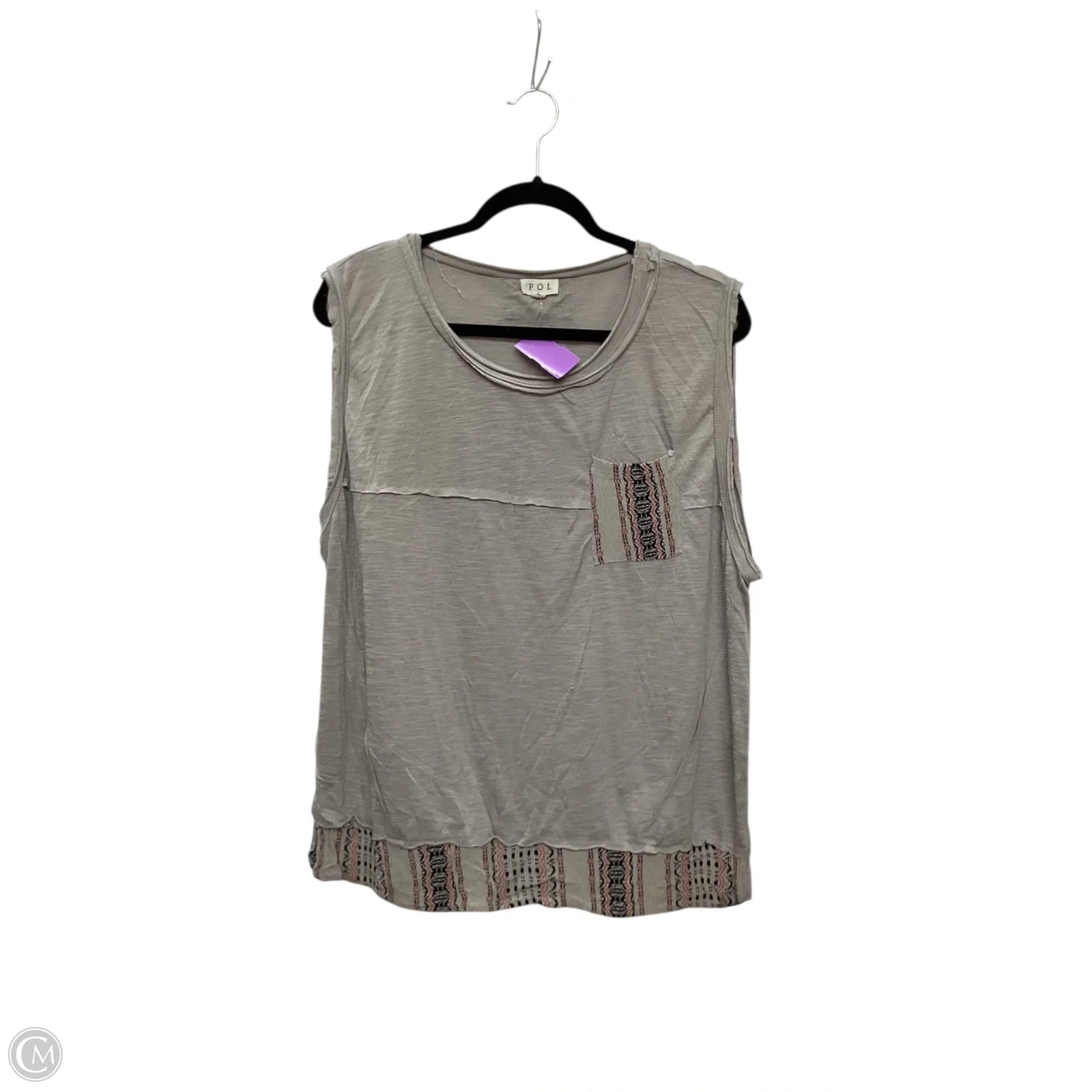 Top Sleeveless By Pol In Grey, Size: L
