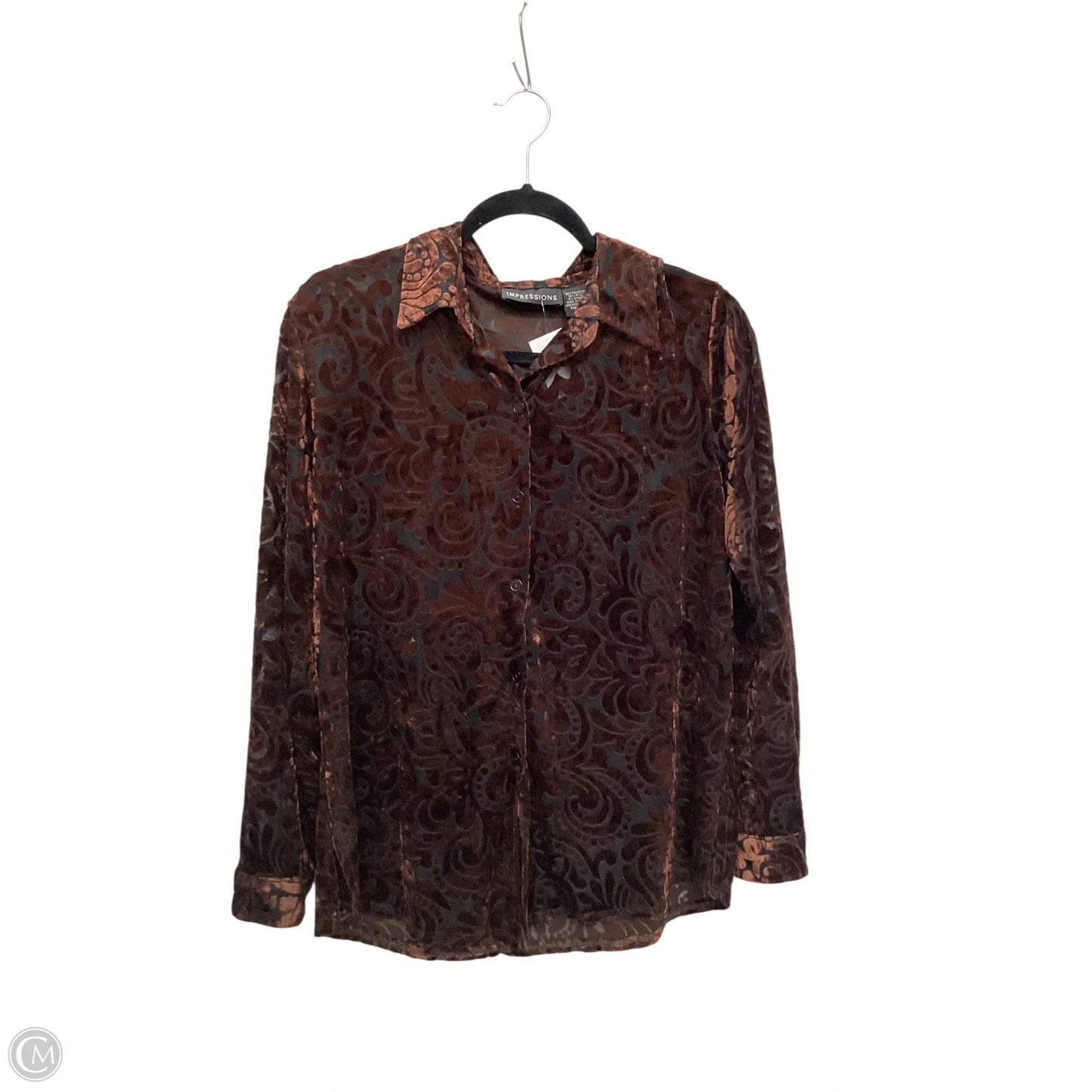 Top Long Sleeve By Impressions In Brown, Size: L