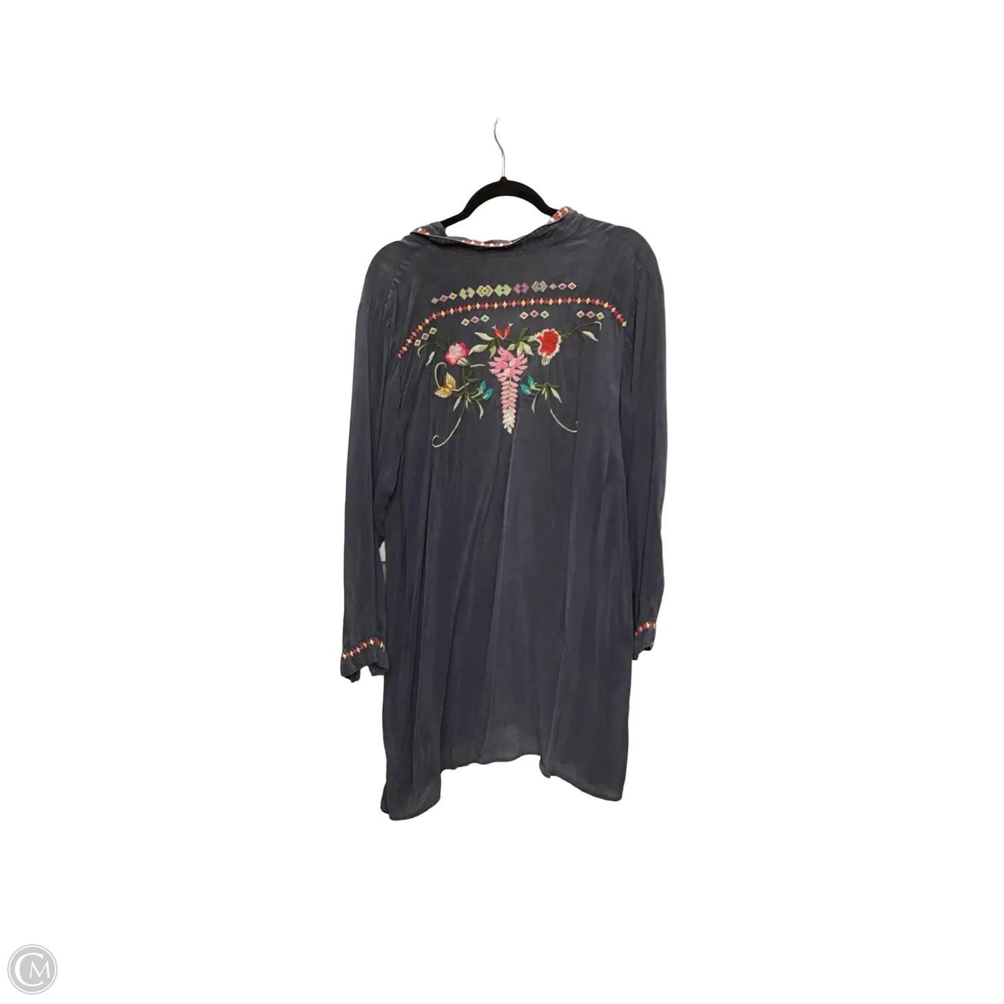 Designer Blouse 3/4 Sleeve By Johnny Was In Grey, Size: 1x