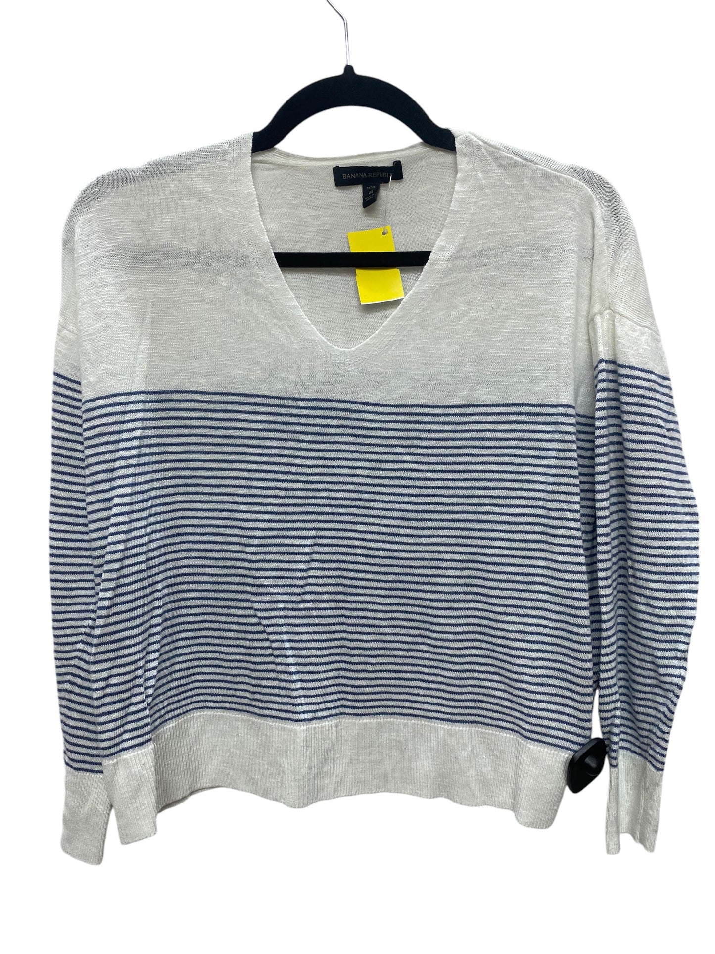 Top Long Sleeve By Banana Republic In Blue & White, Size: Mp