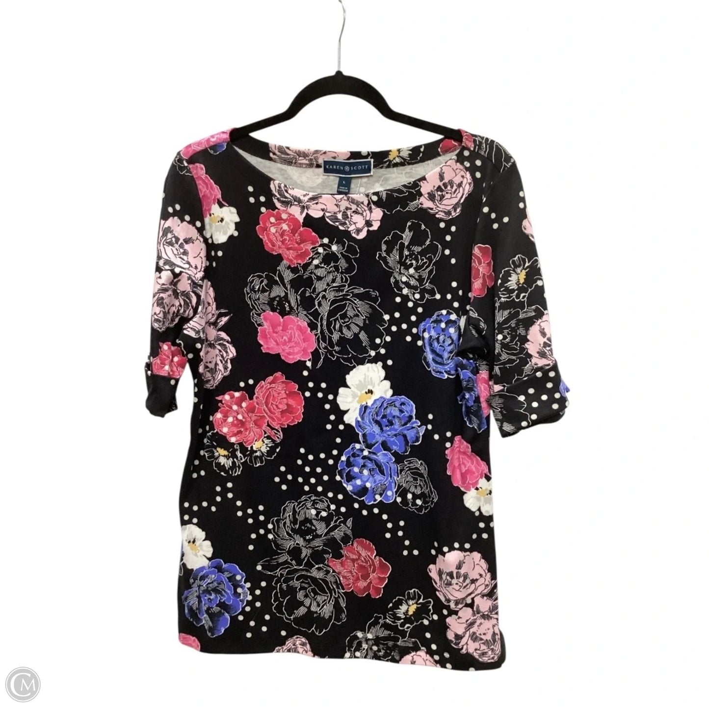 Top Short Sleeve By Karin Stevens In Floral Print, Size: L