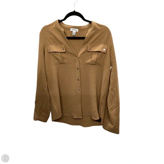Top Long Sleeve By Calvin Klein In Brown, Size: M