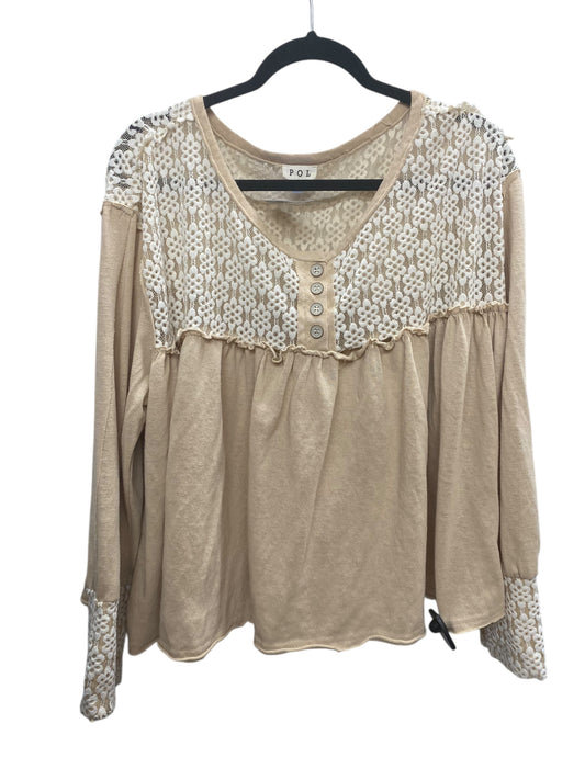 Top Long Sleeve By Pol In Cream, Size: L