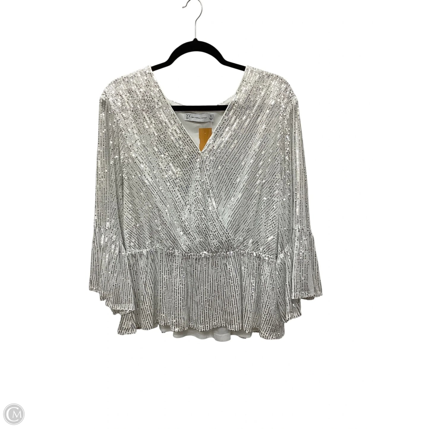 Blouse Long Sleeve By New York And Co In Silver, Size: 1x