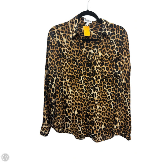 Blouse Long Sleeve By Express In Animal Print, Size: L