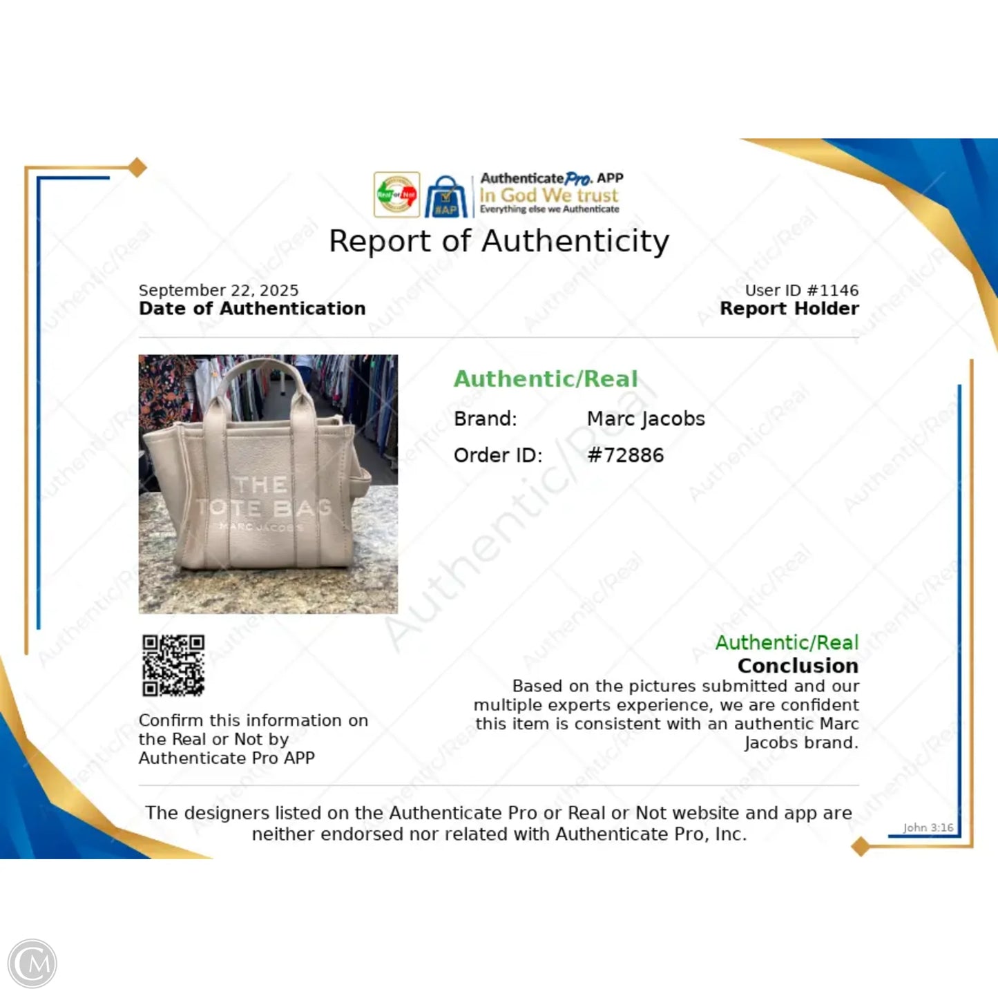 Handbag Luxury Designer By Marc Jacobs, Size: Small