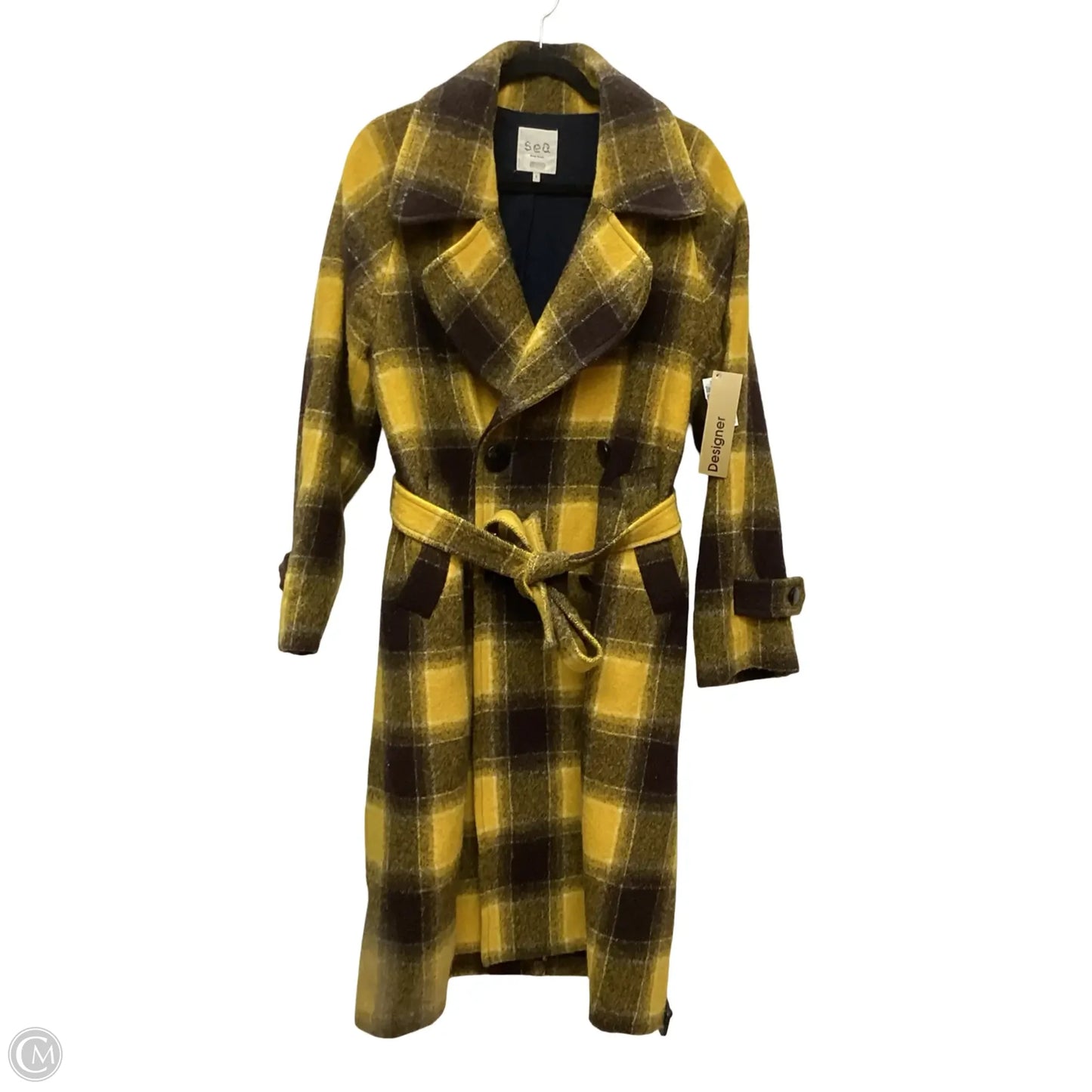 Designer Coat Peacoat By Sea New York In Brown & Yellow, Size: S
