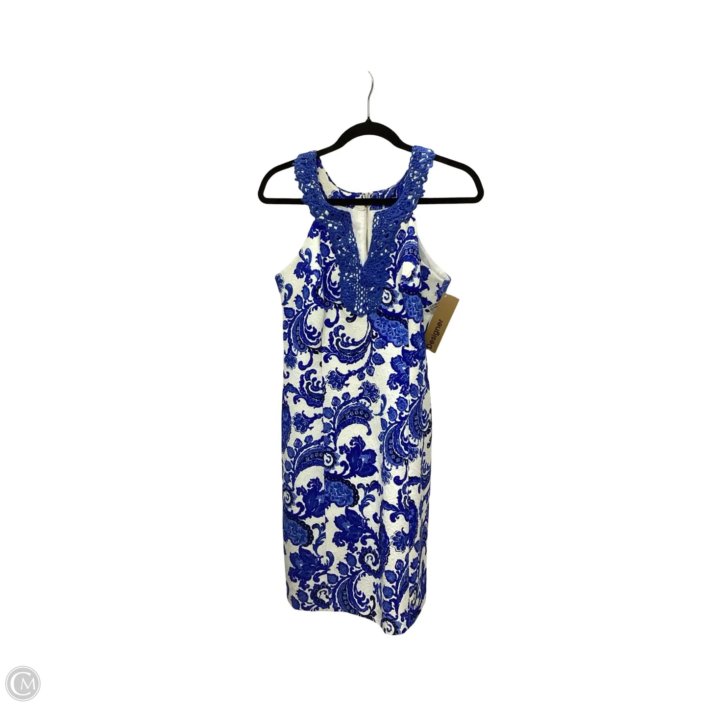 Designer Dress Party Midi By Jade In Blue & White, Size: M