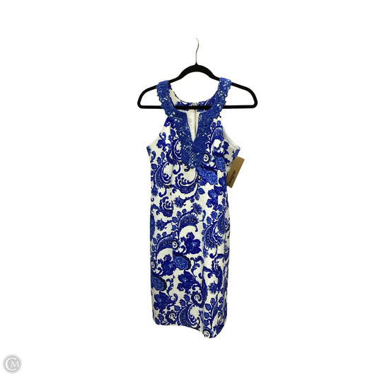 Designer Dress Party Midi By Jade In Blue & White, Size: M