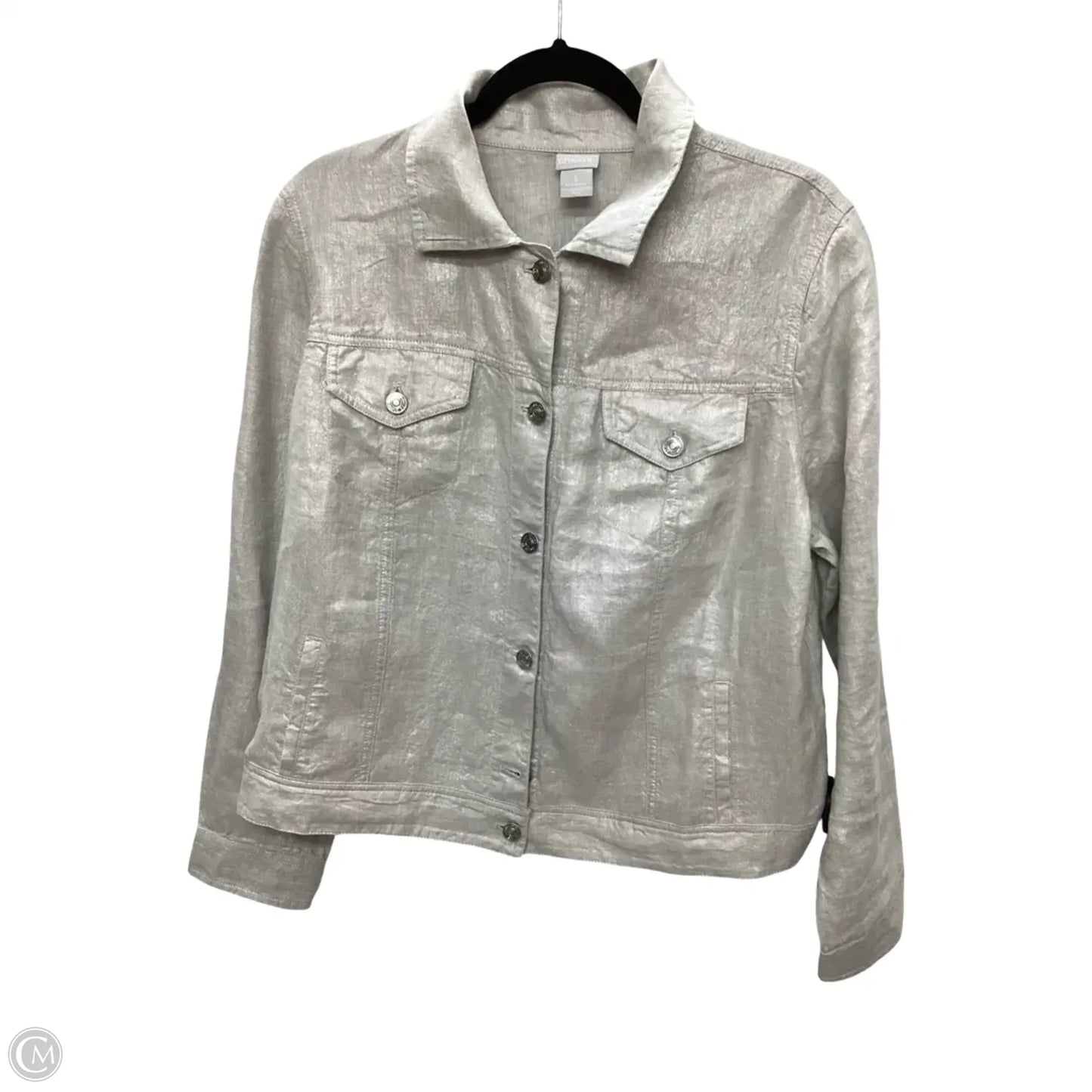 Jacket Shirt By Chicos In Grey, Size: 2
