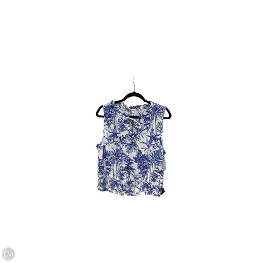Blouse Short Sleeve By Kathy Ireland In Blue & White, Size: M