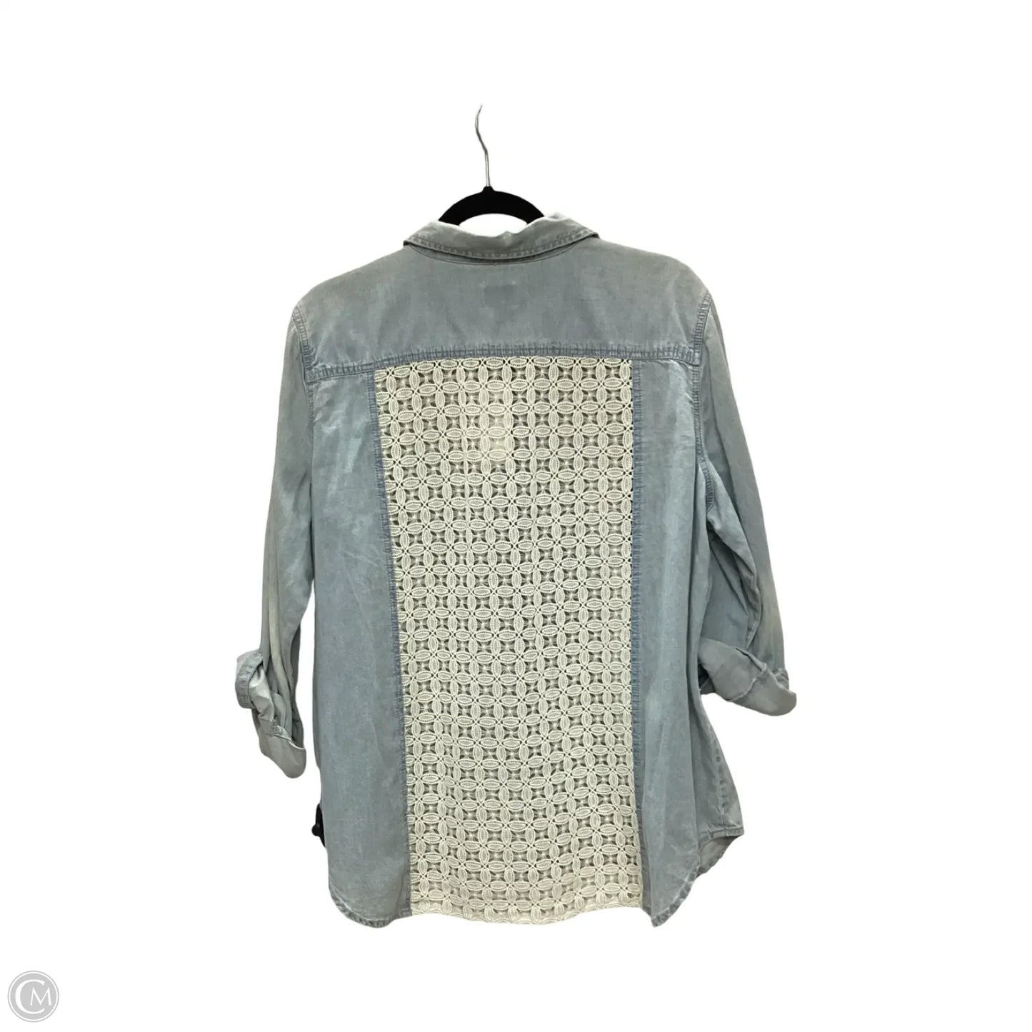 Blouse Long Sleeve By Chicos In Blue Denim, Size: Xl