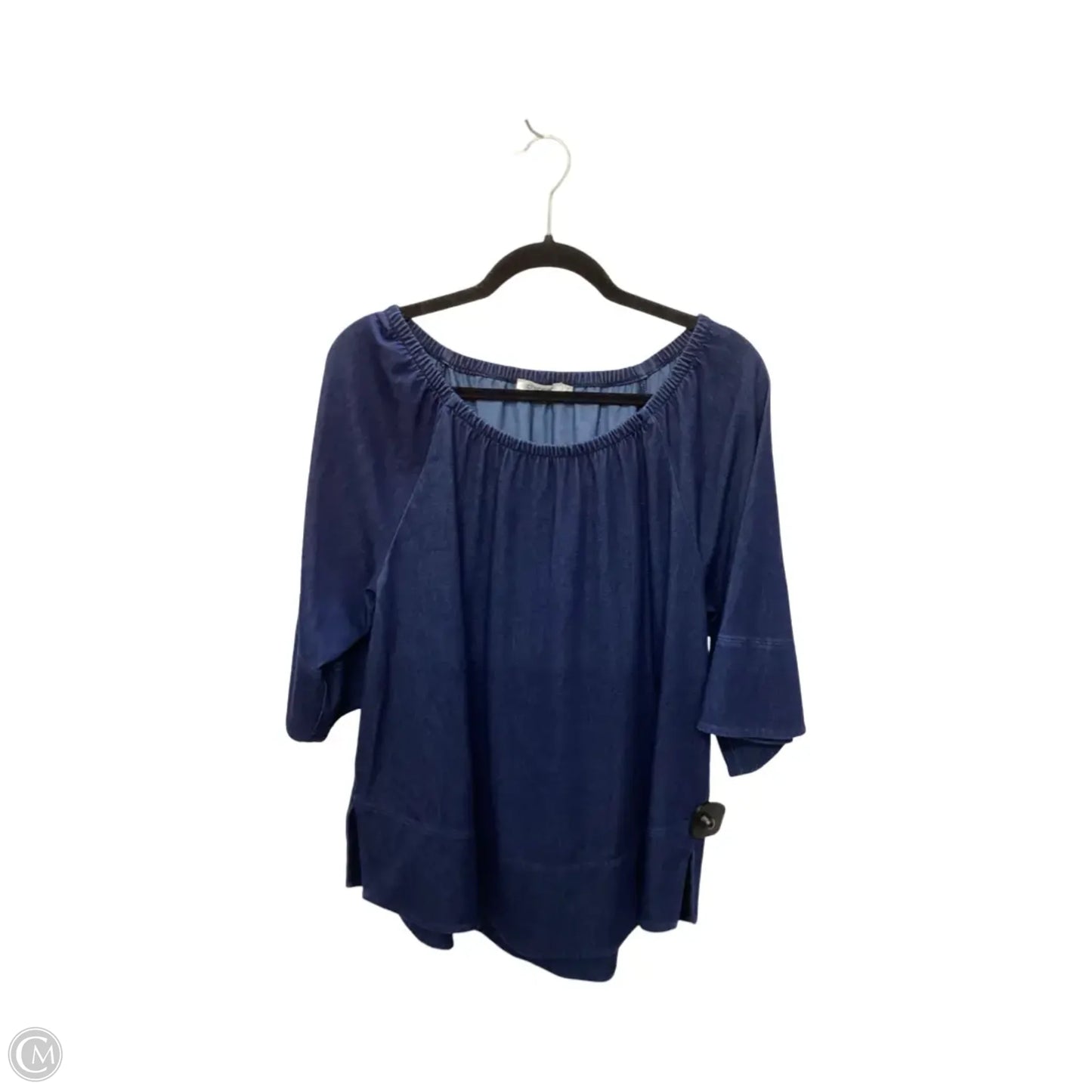 Blouse Short Sleeve By Chicos In Blue Denim, Size: L