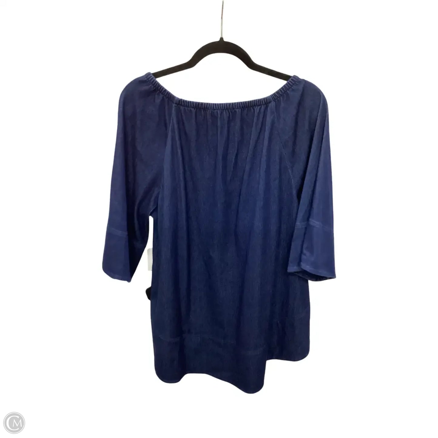 Blouse Short Sleeve By Chicos In Blue Denim, Size: L