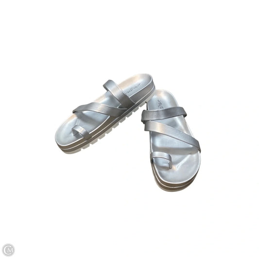 Sandals Flats By J Slides In Silver, Size: 10
