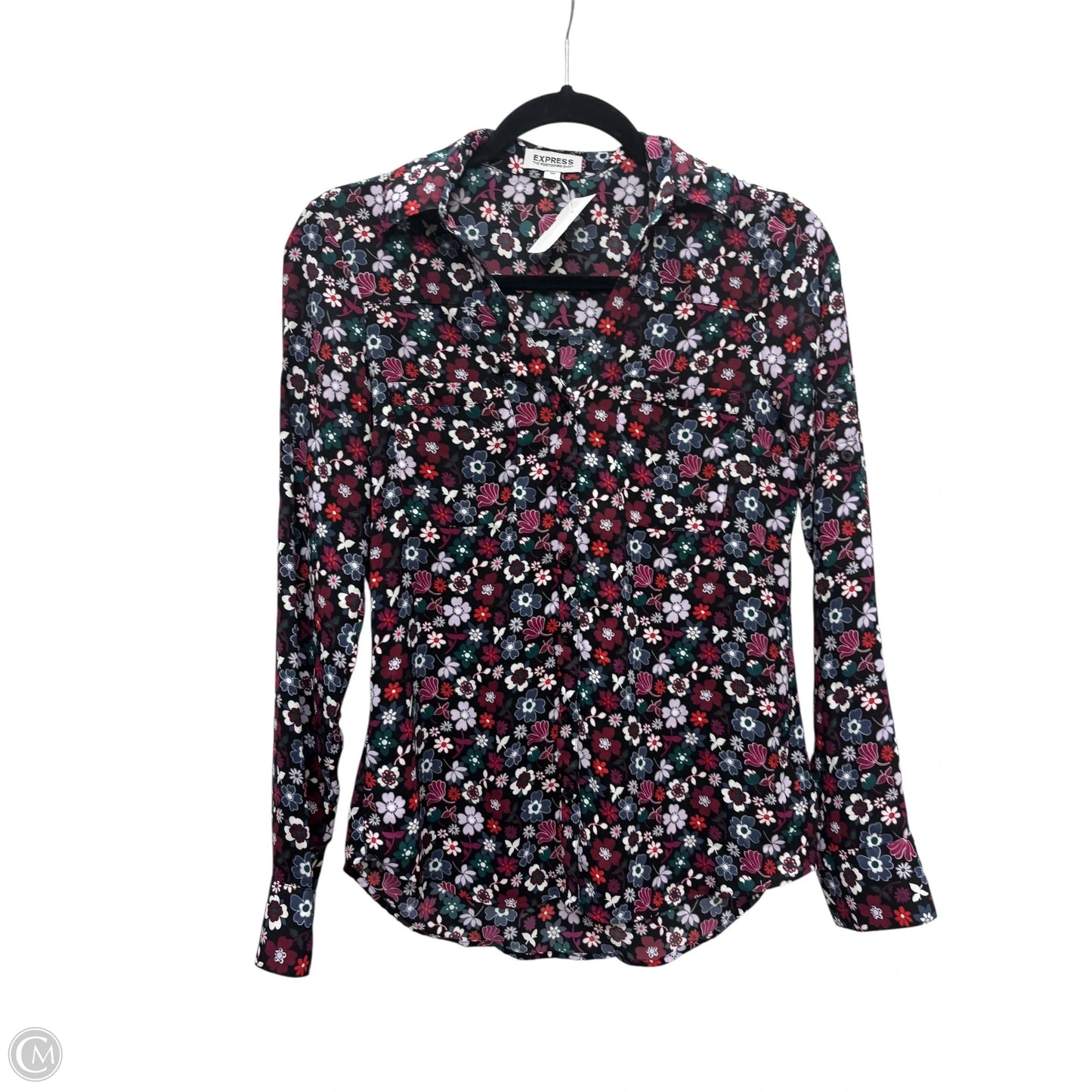 Top Long Sleeve By Express In Floral Print, Size: Xs
