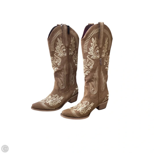Boots Mid-calf Heels By Clothes Mentor In Brown, Size: 11