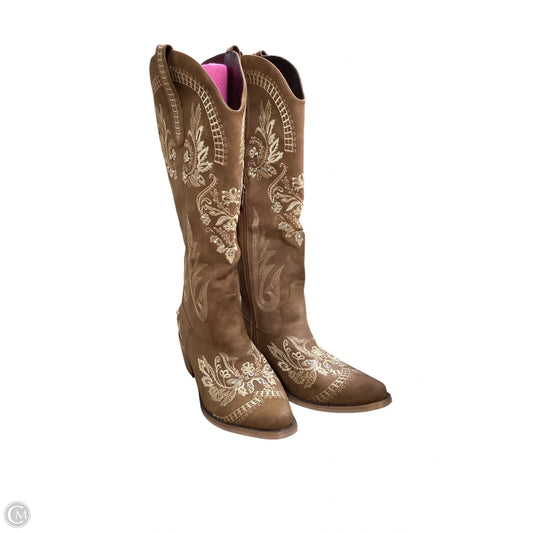 Boots Mid-calf Heels By Clothes Mentor In Brown, Size: 11