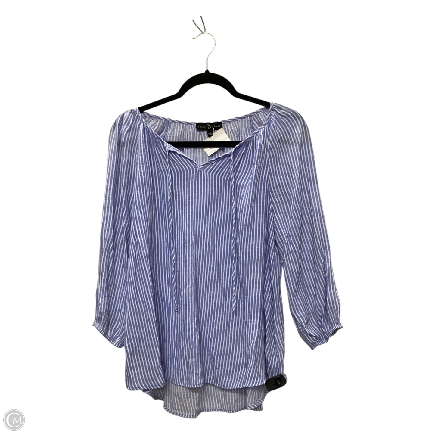 Top Long Sleeve By Fred David In Blue & White, Size: S
