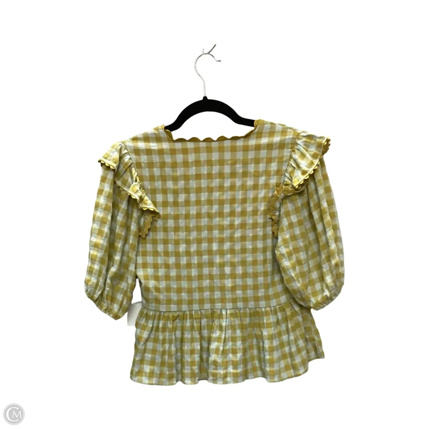 Blouse Short Sleeve By English Factory In Checkered Pattern, Size: S