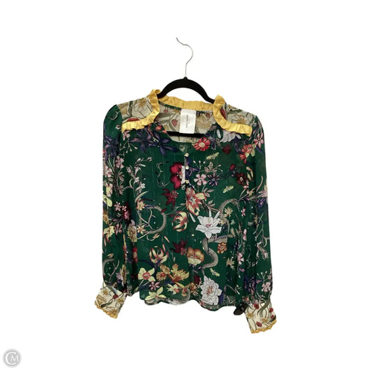 Blouse Long Sleeve By ALEX VINASH In Floral Print, Size: L