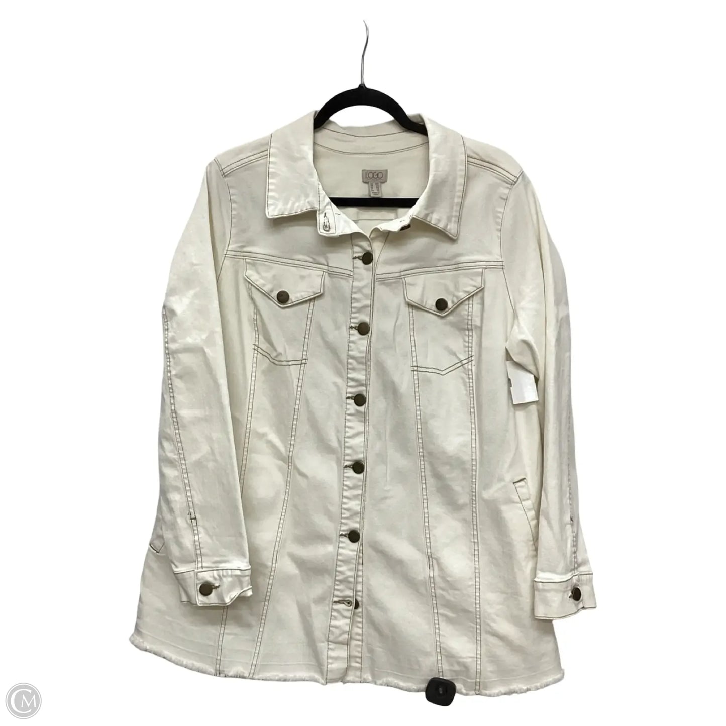 Jacket Denim By Logo In White Denim, Size: 1x