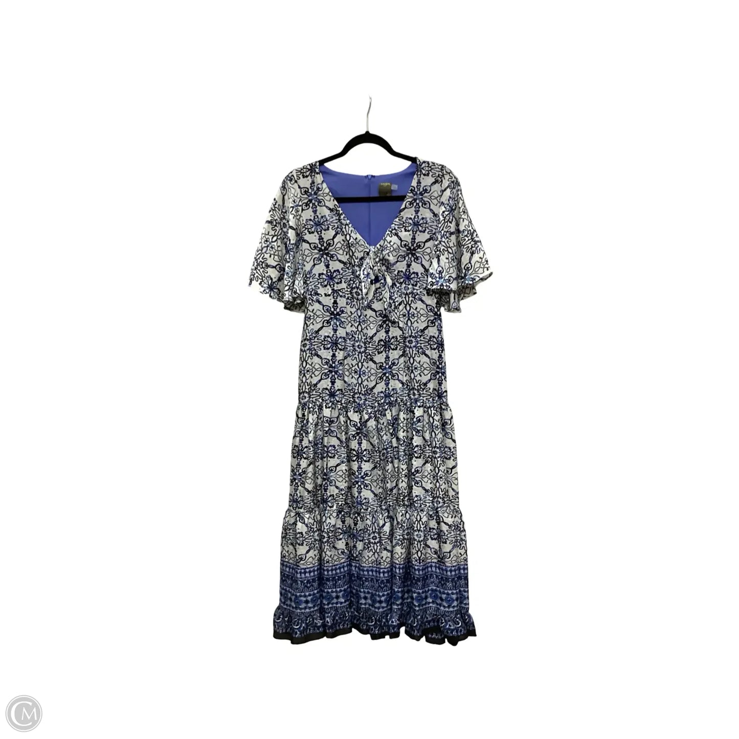 Dress Casual Midi By Taylor In Blue & Cream, Size: 6