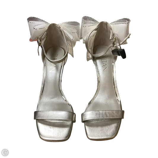 Sandals Heels Stiletto By DELTAN In Silver, Size: 8