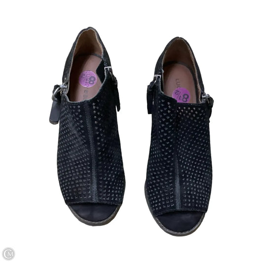 Sandals Heels Wedge By Lucky Brand In Black, Size: 8.5