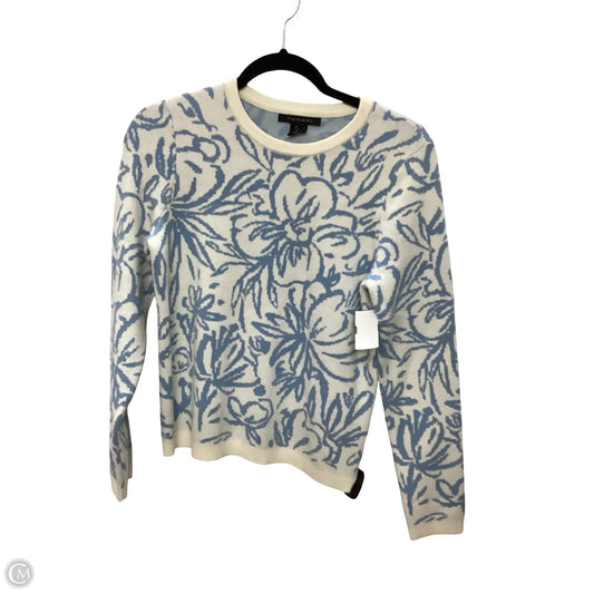 Blouse Long Sleeve By Tahari In Blue & White, Size: M