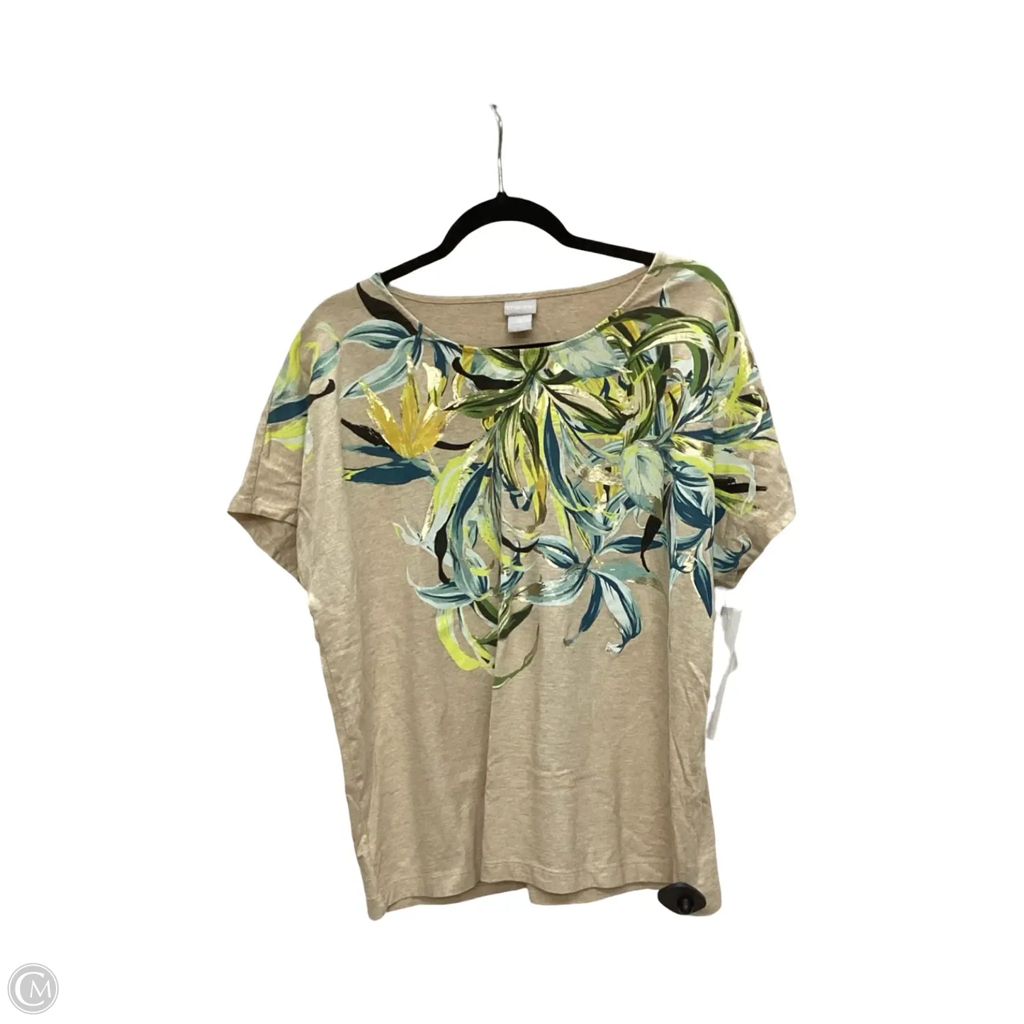 Blouse Short Sleeve By Chicos In Floral Print, Size: Xl