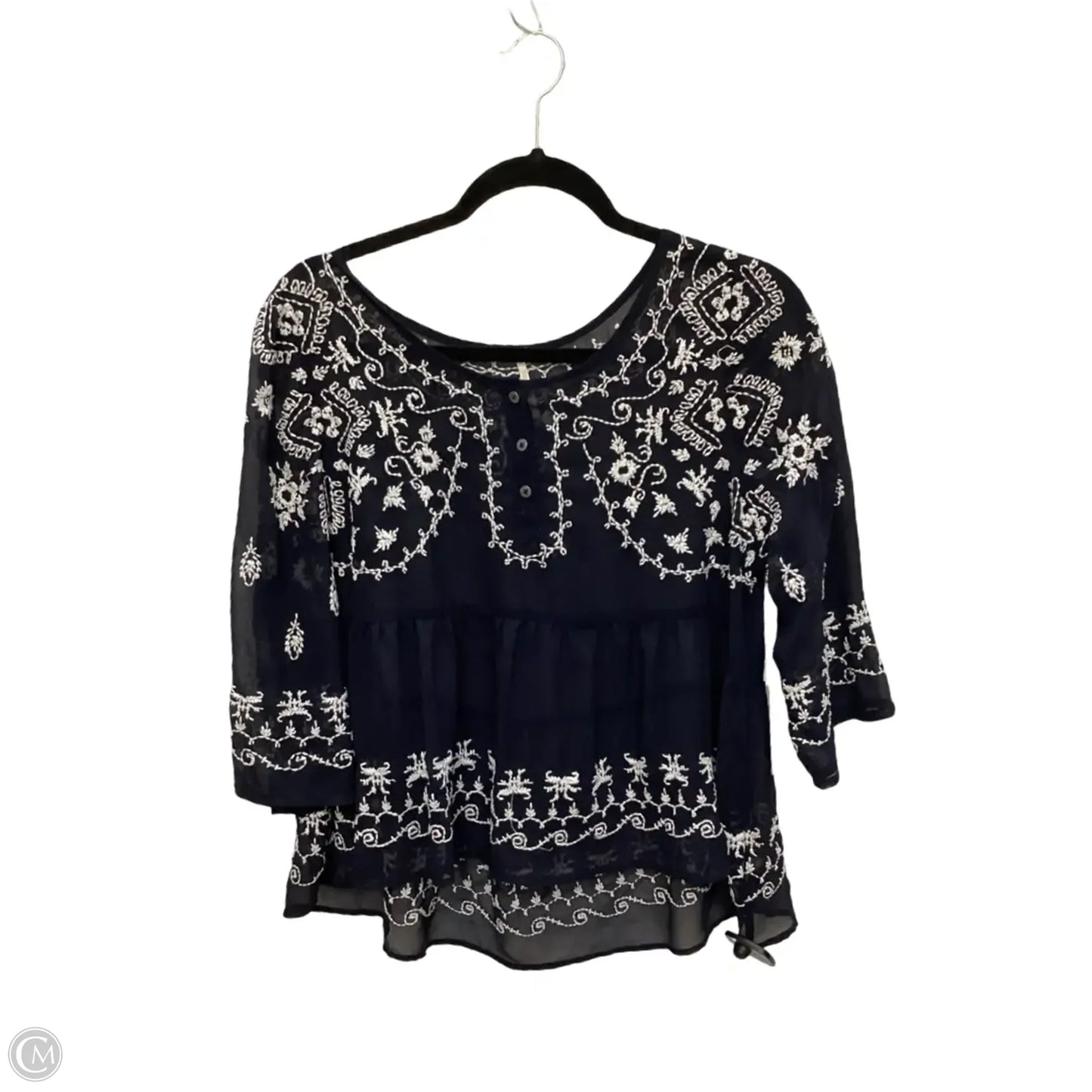 Blouse 3/4 Sleeve By Free People In Navy, Size: M