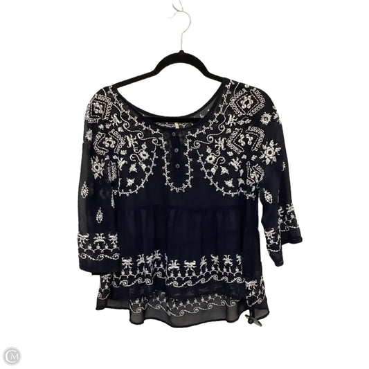 Blouse 3/4 Sleeve By Free People In Navy, Size: M