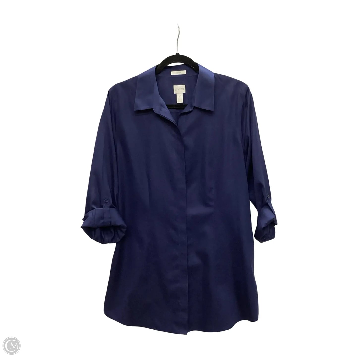 Blouse Long Sleeve By Chicos In Navy, Size: 2