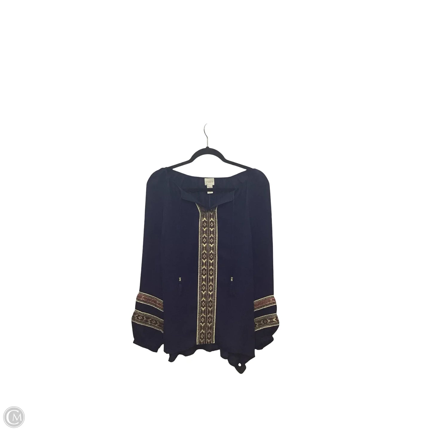 Blouse Long Sleeve By Chicos In Navy, Size: M