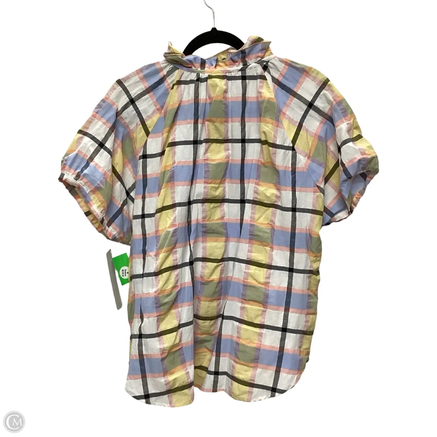 Designer Blouse Short Sleeve By Finley In Plaid Pattern, Size: S