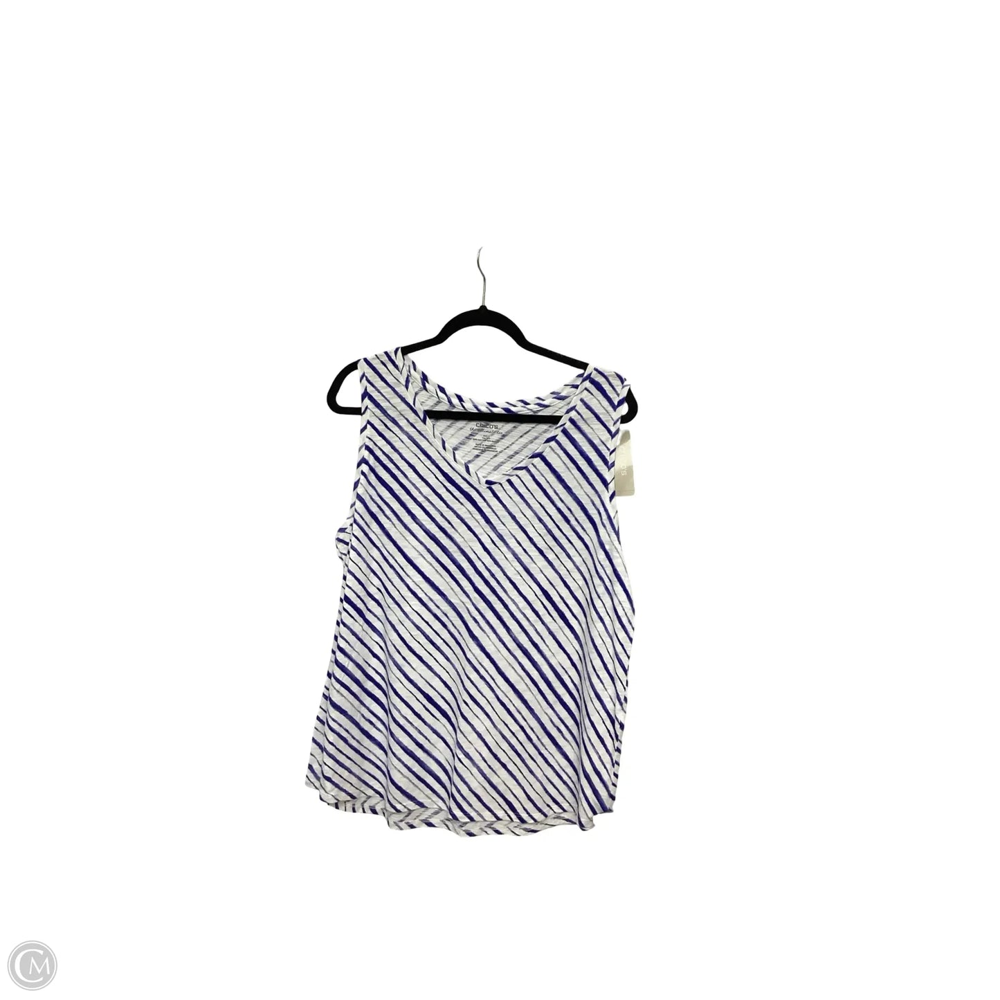 Blouse Sleeveless By Chicos In Blue & White, Size: Xl