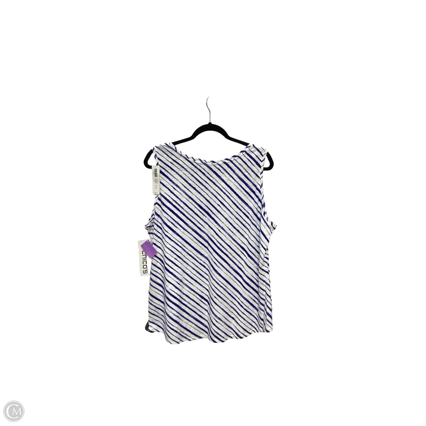 Blouse Sleeveless By Chicos In Blue & White, Size: Xl