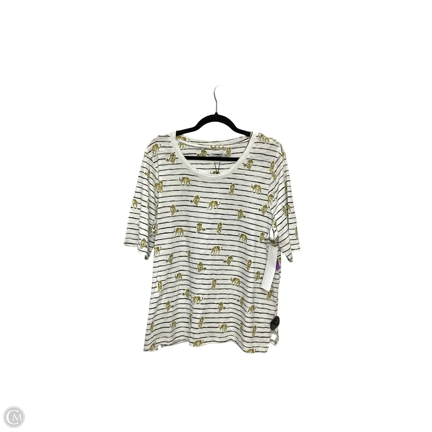Blouse Short Sleeve By Chicos In Striped Pattern, Size: Xl