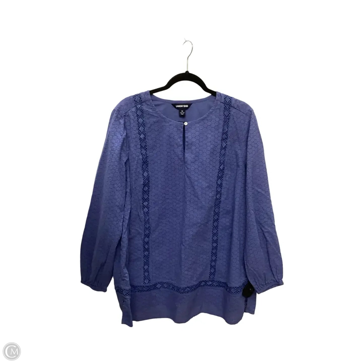 Blouse Long Sleeve By Lands End In Blue, Size: 1x