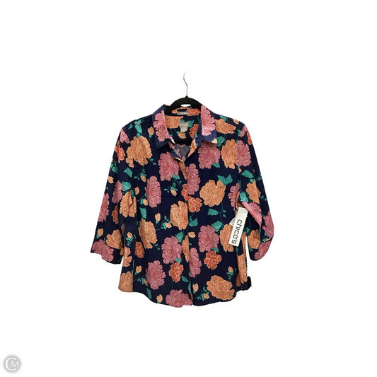 Blouse 3/4 Sleeve By Chicos In Floral Print, Size: Xl