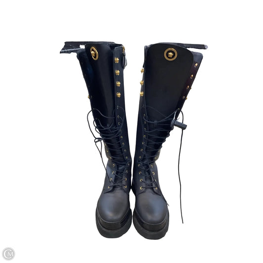 Boots Luxury Designer By Versace In Black, Size: 7.5