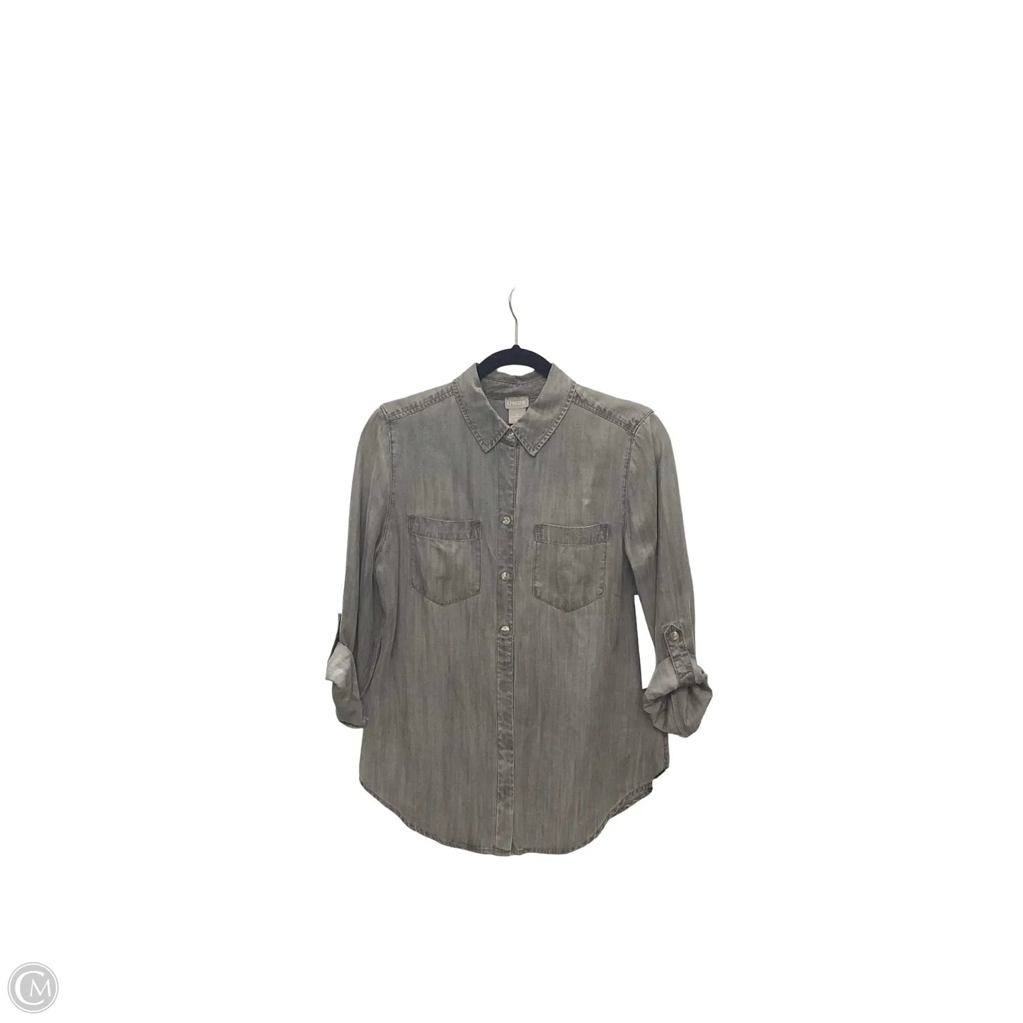 Blouse 3/4 Sleeve By Chicos In Grey, Size: 0