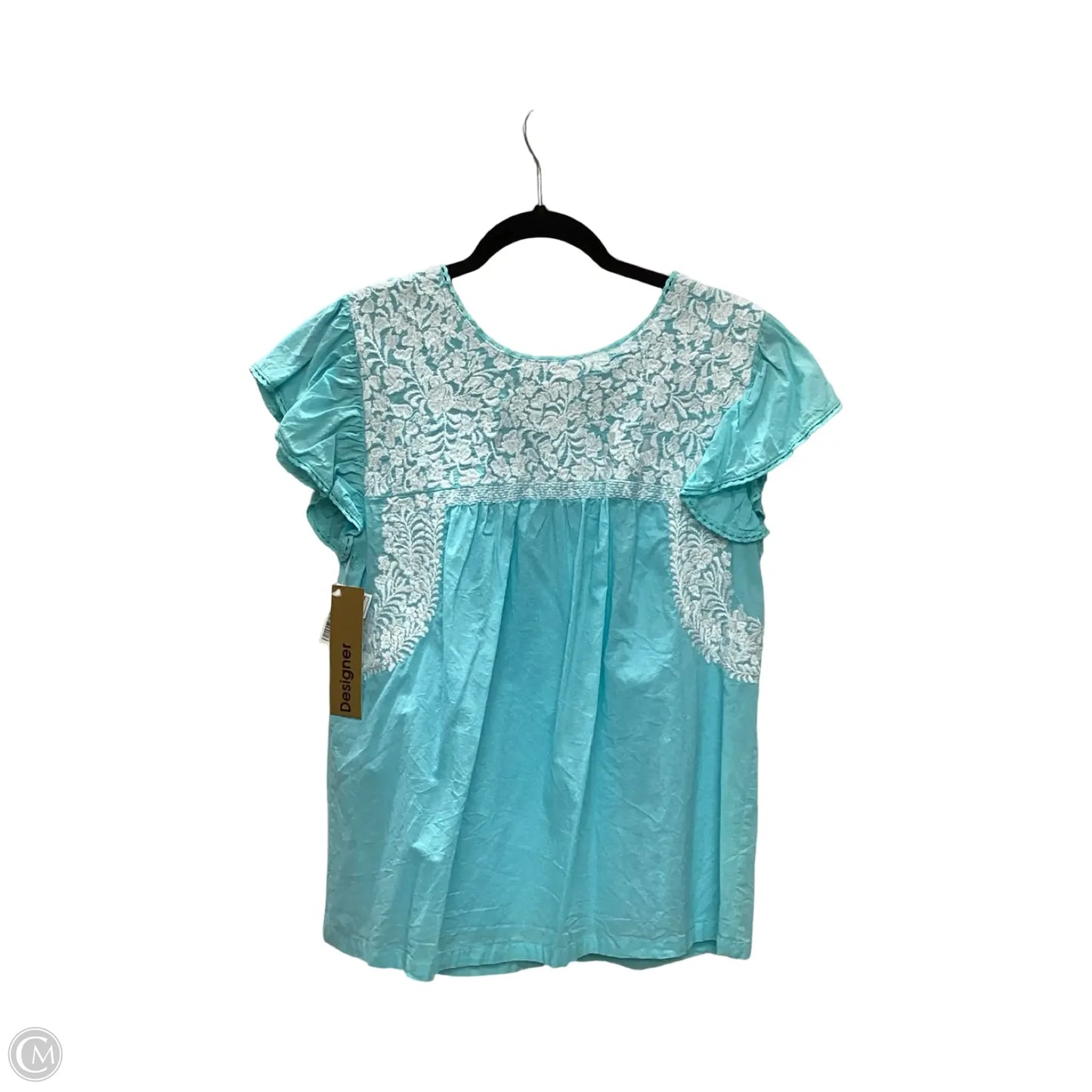 Designer Blouse Short Sleeve By J.marie In Blue, Size: M