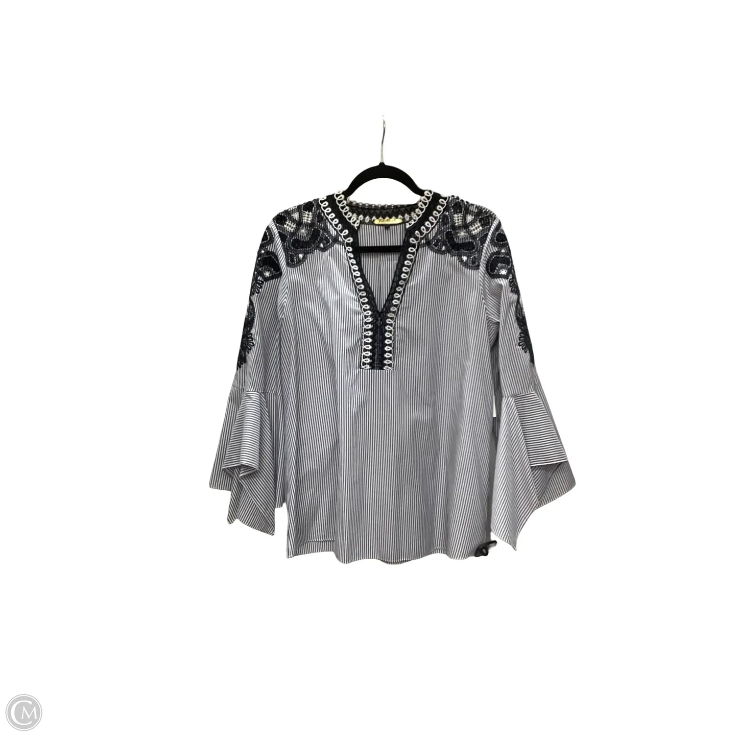Designer Blouse 3/4 Sleeve By Kobi Halpern In Striped Pattern, Size: L