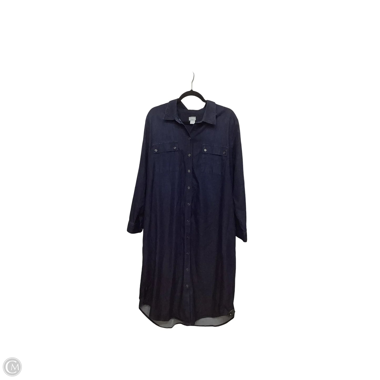 Dress Casual Midi By Chicos In Blue Denim, Size: Xl