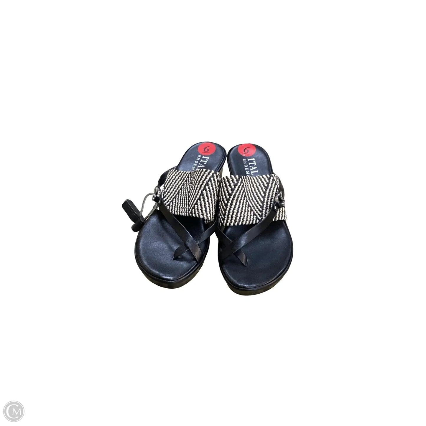 Sandals Heels Wedge By Italian Shoemakers In Black, Size: 6