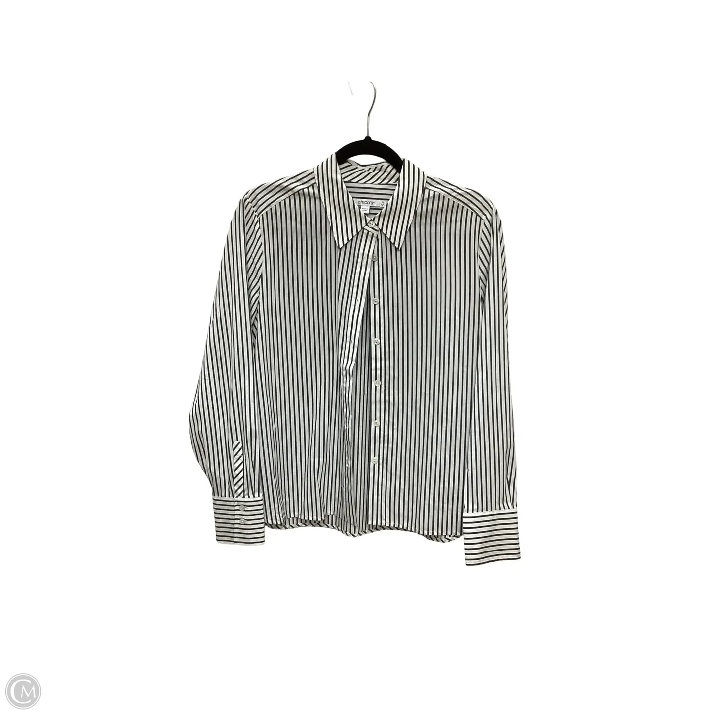Blouse Long Sleeve By Chicos In Striped Pattern, Size: M